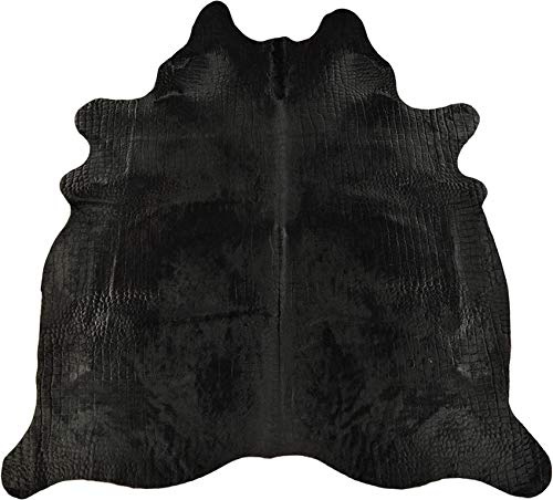 generisch Premium Kuhfell Teppich Croco Schwarz 220 x 200 cm XXL | Echtes Stierfell, Krokodil-Prägung, Exklusiver Lederteppich aus Rinderfell, Für Wohnzimmer & Büro