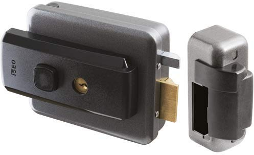 ISEO Serrure électrique 12 V à appliquer - Ouverture extérieure - ON-OFF - Bouton poussoir - 1 unité