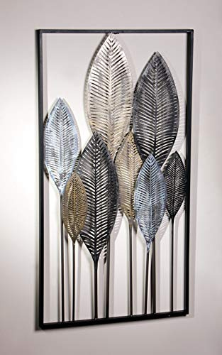 Dekoleidenschaft 3D Wandbild Blätterwald aus Metall, 52x95 cm, in Metallic-Tönen, Wandschmuck, Wanddeko, Metallbild, Wandverzierung, Deko-Objekt