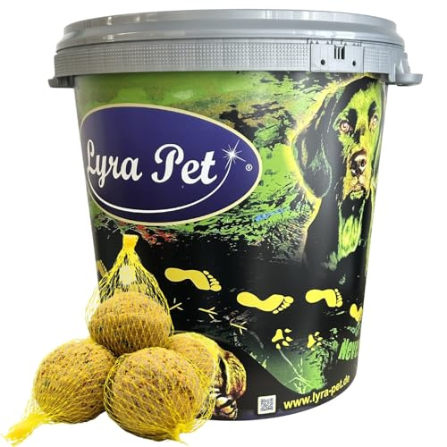 Lyra Pet® 100 Meisenknödel mit Netz je 90 g = 9 kg Neue Ernte + 30 L Tonne | Ganzjähriger Energiespender - Nährstoffreiches Wildvogelfutter - Fettfutter für Sommer & Winter - Mit Netz zum Aufhängen