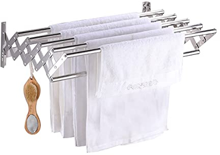 LHHL Stendipanni Portasciugamani da Parete Stendino Estensibile per La Lavanderia Stendibiancheria da Muro A Fisarmonica Poco Ingombrante (Color : Silver, Size : 40cm)