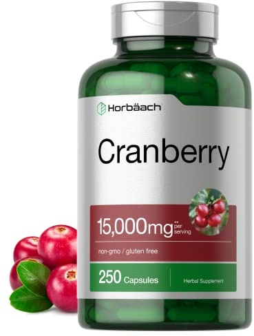 Horbäach Cranberry Pills + Vitamin C | 250 Capsules | Non-GMO and Gluten Free Supplement from Concentrate Extract