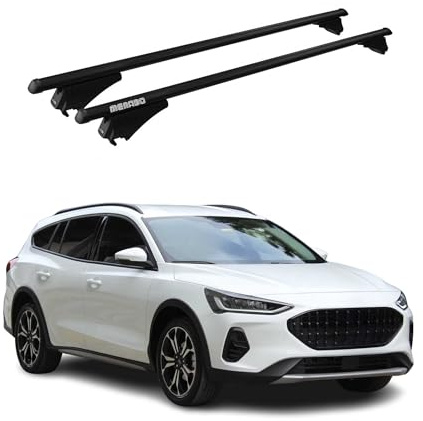 Menabo Dachträger Grundtäger kompatibel mit Ford Focus IV Active 2019-2025 Aluminium 75kg Schwarz 2tlg Geschlossene Reling für Fahrradträger, Dachboxen, Skiträger Abschließbar