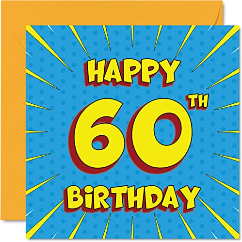 Lustige Geburtstagskarten zum 60. Geburtstag für Männer und Frauen, Papa | Comic-Buch, Happy Birthday-Karte für Oma, Mutter, Großvater, Cousin, Tante, Onkel, 145 mm x 145 mm Grußkarten, 60. Geburtstag