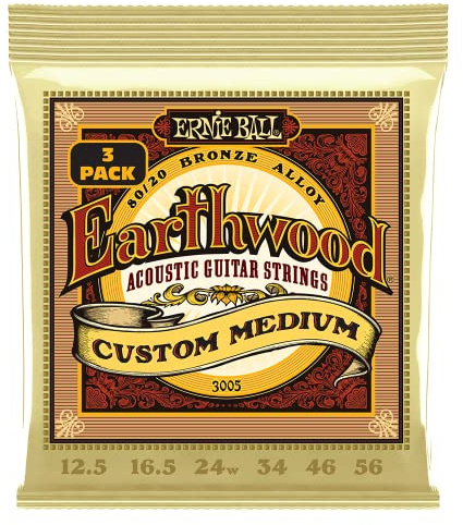 Ernie Ball Earthwood Custom Medium 80/20 Bronze Akustik-Gitarrensaiten, 3er-Pack, Stärke 12.5-56