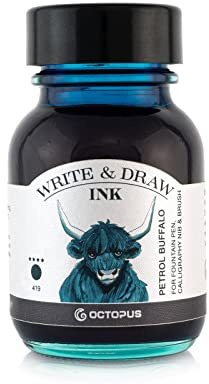 Octopus Write and Draw Ink 419 bensinfärgad buffel, vattentätt bläck för att skriva och rita, kalligrafibläck, ljusäkta ritbläck för reservoarpennor, bensinfärgat, 50 ml