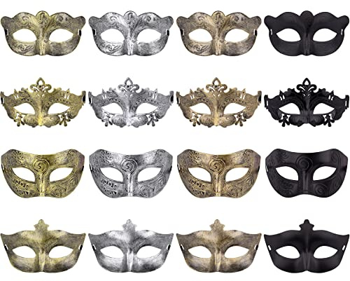 FEQO 16 Stück Venezianische Maskerade Maske für Damen Herren Vintage Antike Masken Augenmaske Retro Maskerade Masken für Karnevals Halloween Party