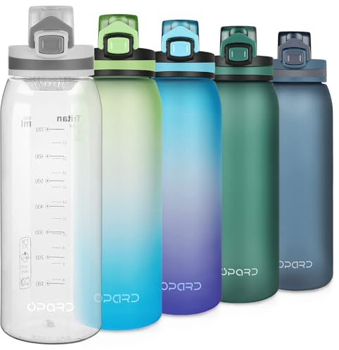 Opard Sports Water Bottle 900ml BPA Free Non Toxic Tritan Plastic Water Bottle with Flip Top Leak-Proof Lid for Gym Yoga Fitness Camping