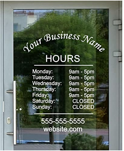 Business Hours Store Company Fully Custom Personalized Glass Door Window Storefront Professional Sign Decal Stencil