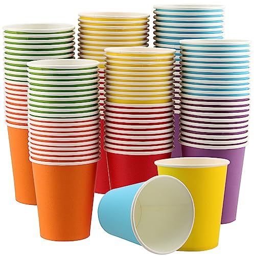 ZOENHOU 120Pcs Multicolour Paper Party Cups, 9oz/250ml Coloured Paper Drinking Cups for DIY Projects, Parties, Weddings and Events, 6 Colours