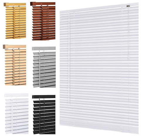 Ruby Deals Custom Made to Measure PVC Venetian Blinds Window 25mm Thin Slats Easy Fit Window Treatment Shutters Child Safe Home Office (White Embossed blinds W120 x 150Hcm)