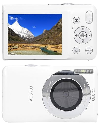 Appareil Photo Numérique, Caméscope de Voyage Quotidien Portable à Entrée D'écran 2,7 Pouces, 8K 68MP 16X Zoom Timer Shoot Appareil Photo Numérique Compact, 750mAh (Blanc)