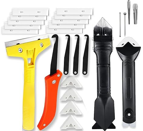 26 Kit de Calafateo Herramienta Eliminador de Calafateo Cemento Rascador Alisador de Masilla Herramientas para Acabado con Silicona Juntas Quita Espátula Burletes de Silicona Raspador Angular Lechada