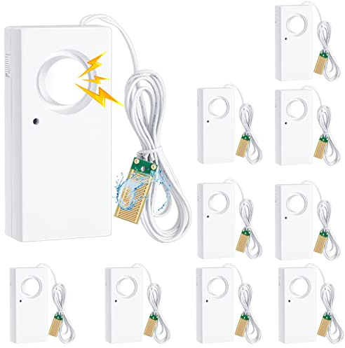 Hoteam 5 Pcs Water Leak Detector 120dB Water Leak Alarm 9V Battery Water Sensor Alarm Flood Sensor Water Detector Sensor Overflow Security Alert for Home Basement Kitchen Garage Bath Tub Sink White
