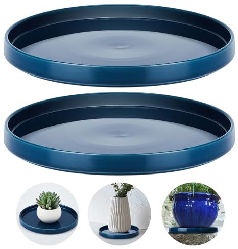 Sunnychicc 2 Pcs 8 Inch Ceramic Plant Saucer Outdoor Indoor Plant Tray Round Flower Pot Drip Trays Blue Flower Drainage Tray Glazed Pots Base for Holding Water Drips and Soil