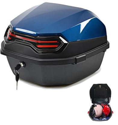 Motorradkoffer Topcase, Motorrad Daily Tail Box Trunk Carrier Kunststoffkoffer Mit Sicherheitsschloss, Abschließbar Aufbewahrungskoffer Mit Reflektierend, Für Roller, Motorrad, Mofa & Quad(Color:Blue)