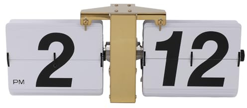 Miokycl Automatische Flip-Uhr, Mechanische Uhr, Batteriebetrieben, Retro-Digital-Flip-Down-Uhr den Desktop, Stehend, Wandbehang, 12 Stunden (Gold)