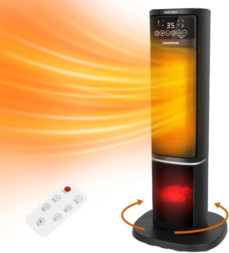 Aigostar Electric Fireplace Heater with Flame Effect - 2000W PTC Ceramic Space Heater with Oscillation, 24H Timer, ECO Mode, Remote Control, Adjustable Thermostat & Safety Protection - Ayden