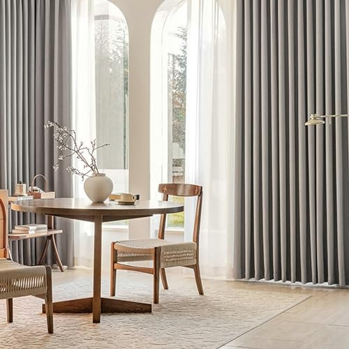 Whoiy Schlafzimmer Vorhänge Grau Einfarbig mit Ösen 138 cm Höhe, Jacquard Verdunkelnd Gardienen Curtains Chenille Verdunklungsgardine für Wohnzimmer, H 138 x B 132 cm(Höhe x Breite)