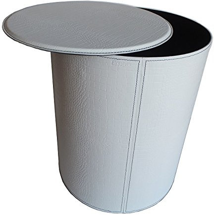 LIMAC Design TUTUN Stahlholzhalter mit Lederbezug, Design- Brennholztasche für Öfen und Kamine, mit Holzdeckel und Lederbezug, mit gummierten Rädern, Hergestellt in Italien. (Weiß)