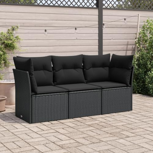 Festnight Gartensofa Rattan Sofa mit Stauraum 3 Sitzer Lounge Sofa Outdoor Rattansofa 3er Balkon Lounge Klein Balkonmöbel Couch Gartenlounge Gartenmöbel Polyrattan