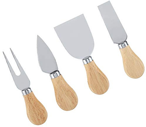 Set di Coltelli da Formaggio in Acciaio Inossidabile con Manico in Legno, 4 Pezzi, per Tagliare il Formaggio in