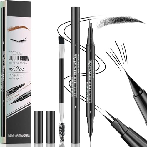 Magischer Augenbrauenstift Wasserfest, Microblading Augenbrauenstift mit 2-Micro-Gabelspitzen & Präziser Pinselspitze, Wischfest Dual-Ended Eyebrow Pencil Erzeugt Natürliche Augenbrauen (Schwarz)