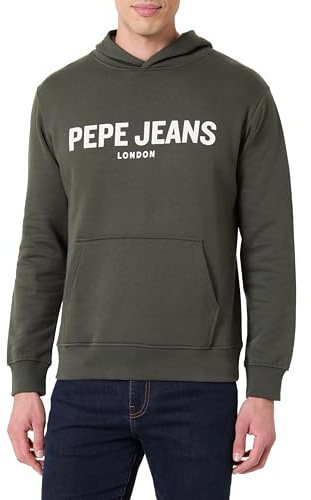 Pepe Jeans herr M Big Logo huvtröja sweatshirt, Grön (myrtgrön), M