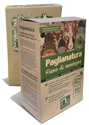 Paglianatura Dispenser Fieno di Montagna Anti Spreco per Conigli e Piccoli Roditori | Fieno Naturale Ricco di Fibre | Box in Cartone Pratico, Igienico e 100% Naturale (1 pezzo)