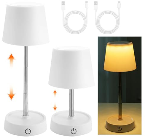 WIYETY 2 Stück Teleskop Tischleuchte: LED Tischlampe Akku USB Aufladbar, Touch Nachttischlampe, Tischlampe Höhenverstellbar für Wohnzimmer Nachttisch, Schlafzimmer Outdoor Deko Geschenk