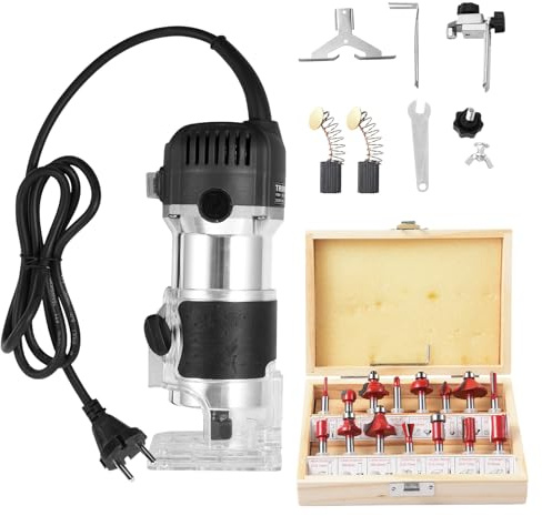 Fresadora de madera de una mano, 800 W, 6,35 mm, eléctrica, 40.000 rpm, fresadora de mano, fresadora de madera eléctrica de mano con 15 piezas para carpintería de bricolaje