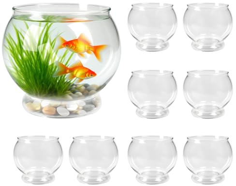 CONEHOY 9 Pcs Fish Bowl 7.09 x 6.3 Inch Clear Plastic Fish Tank 100 oz Round Desktop Aquarium Multipurpose Goldfish Bowl for Home Office Party Favors Turtle Goldfish