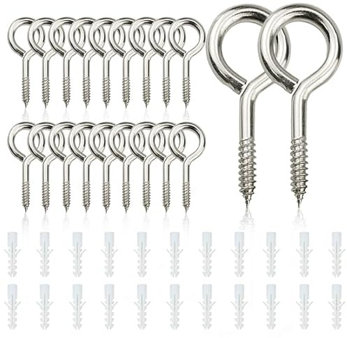 22 Stück Ösenschraube, M5 x 65mm Schraubösen Edelstahl Ösenschrauben Heavy Duty Ringschrauben Ösenhaken Schraubhaken mit 22 Stück Expansionsrohr für DIY Kork Handwerk Hängende