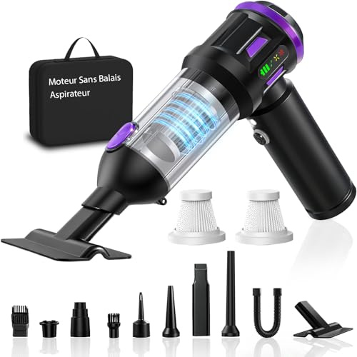 Car Vacuum Cleaner Cordless with Battery Display, 22000PA Strong Handheld Vacuum Cleaner, 120W High Power Vacuum with LED Light and 10-in-1 Cleaning Kit for Car, Home, Office, Pet