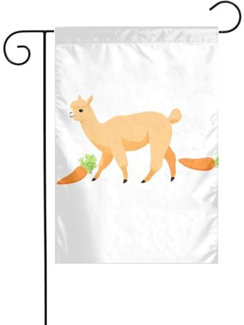 WHJSHOP Alpaga mangeant des carottes - Drapeaux de jardin 30,5 x 45,7 cm pour décoration de cour avec une largeur de poteau de 3 cm (drapeau uniquement, mât non inclus)