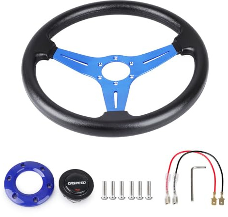 Sportlenkrad Universal Racing Lederlenkrad 350 mm 14 Zoll Aluminiumlegierung Auto Sport Drifting Lenkräder Deep Dish Corn Style(Blue)
