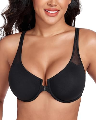 DotVol Reggiseno con Chiusura Frontale, Coppe morbide e Ferretto per Donna da Indossare Tutti i Giorni Minimizer Taglie Grandi Intimo Comodo Nero 5C
