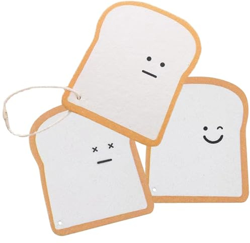 CATIEBYE Reusable Kitchen Dish Sponge Set 3 Pieces Cotton Wood Pulp Absorbent Cleaning Cloth with Toast Pattern for Daily Dishwashing and Wok Scrubbing