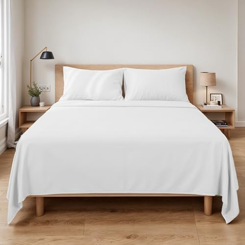 Etrexonline Juego de Sábanas 3 Piezas para Cama de 105 cm - Microfibra Suave y Transpirable, Incluye 1 Bajera Ajustable, 1 Encimera y 1 Funda de Almohada - Color Blanco