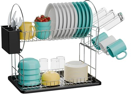 SEVANTE Abtropfgestell Geschirr Edelstahl Silber 52,5x23,5x36 cm - Geschirrabtropfgestell Kitchen - Geschirrständer - Moderne Abtropfgestell - Dish Drainer