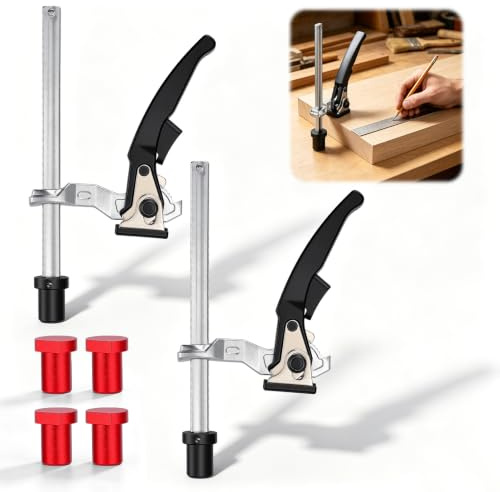 Normodic Set di morsetti a leva, 20 mm, accessori per banco da lavoro, 160 x 60 mm, sistema di tensione da tavolo MFT con 4 ganci rossi, morsetto da tavolo antiscivolo per lavorazione precisa del