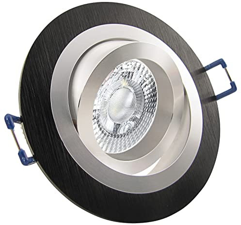 trendlights24 Noble Decken Einbaustrahler Schwarz rund LED - 10er Set 7W dimmbar 38° 230V GU10 Neutralweiß - Aluminium Einbauleuchte schwenkbar