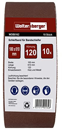 Woltersberger® 10 nastri abrasivi in tessuto, dimensioni 100 x 610 mm, grana P240, carta vetrata, per levigatrice a nastro/carta vetrata