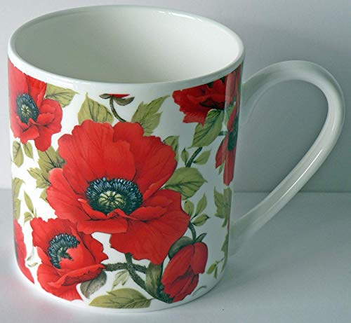 Poppy Pint Mug - Bone China Mug Decorated All Round with Beautiful Poppy Chintz