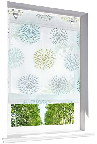 Raffrollo mit Kreis-Motiven Druck Design Rollos Voile Transparent Vorhang (BxH 60x140cm, Grün mit U-Haken)