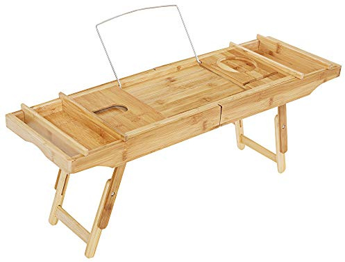 Decopatent 2 in 1 - Badewannenablage & Frühstückstablett mit Stützen - aus Bambus Holz/Badewannentablett/Badewannentisch/Betttablett mit ausklappbaren Beinen