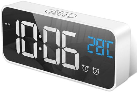 HOMVILLA Wecker Digital mit Große LED Temperaturanzeige, Digitaler Wecker mit Dual Alarm, Snooze, 4 Stufen Einstellbarer Helligkeitsdimmer und 10 Musik für Nachttisch Schlafzimmer