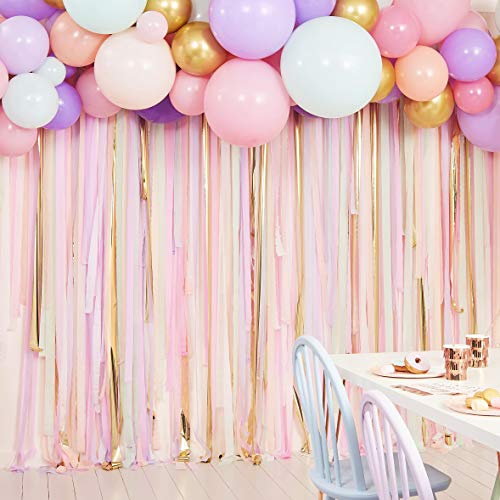 Ginger Ray Party-Hintergrund mit Luftschlangen und Ballon, Pastellfarben