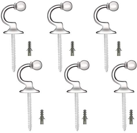 6 Pack Curtain Tieback Hooks Metal Curtain Holdbacks Ball End Curtain Hooks Heavy Duty U Shaped Curtain Tieback Holder Silver Curtain Tie Back Wall Fixings for Keys Clothes Coat Hanger
