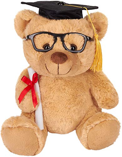 BRUBAKER Teddy Plüschbär mit Brille, Diplom und Doktorhut | Kuscheltier für den Abschluss, Abitur oder Studium - 25 cm - Plüschtier - Hellbraun
